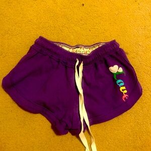 Purple Shorts with Love Graphic